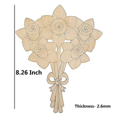 Wooden flower bouquet decoration with measurements on a white background