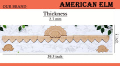 Measurement chart for decorative wood strip with 'American Elm' branding and dimensions.