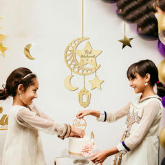 Cliths Eid Mubarak Wooden Door Sign Ramadan Decor Moon & Lantern Islamic Wall Hanging Hollow Home Decor