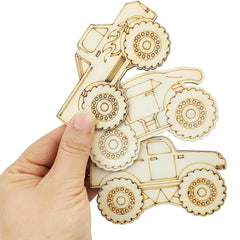 Wooden 3D puzzle of a truck held by a hand on a white background