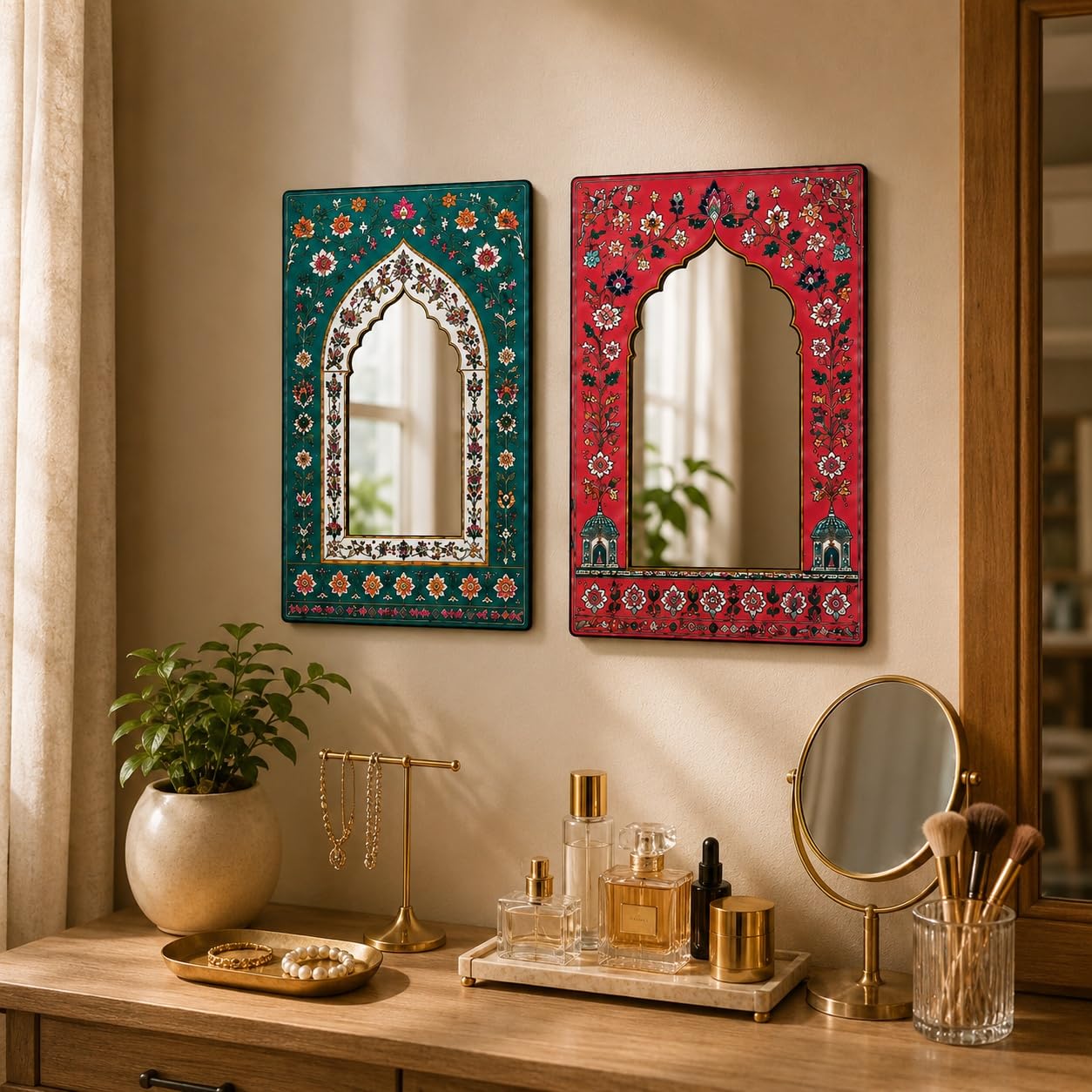 Acrylic Jharokha Mirror Wall Art Set of 2