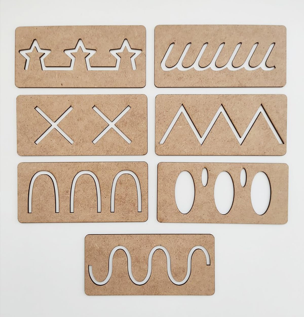 Set of cardboard cutouts with various shapes on a white background