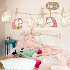 Cliths Pack of 20 Wooden Unicorn Head Cutouts Magical Craft Shapes DIY Graffiti Flower & Heart Decor Painting Blanks