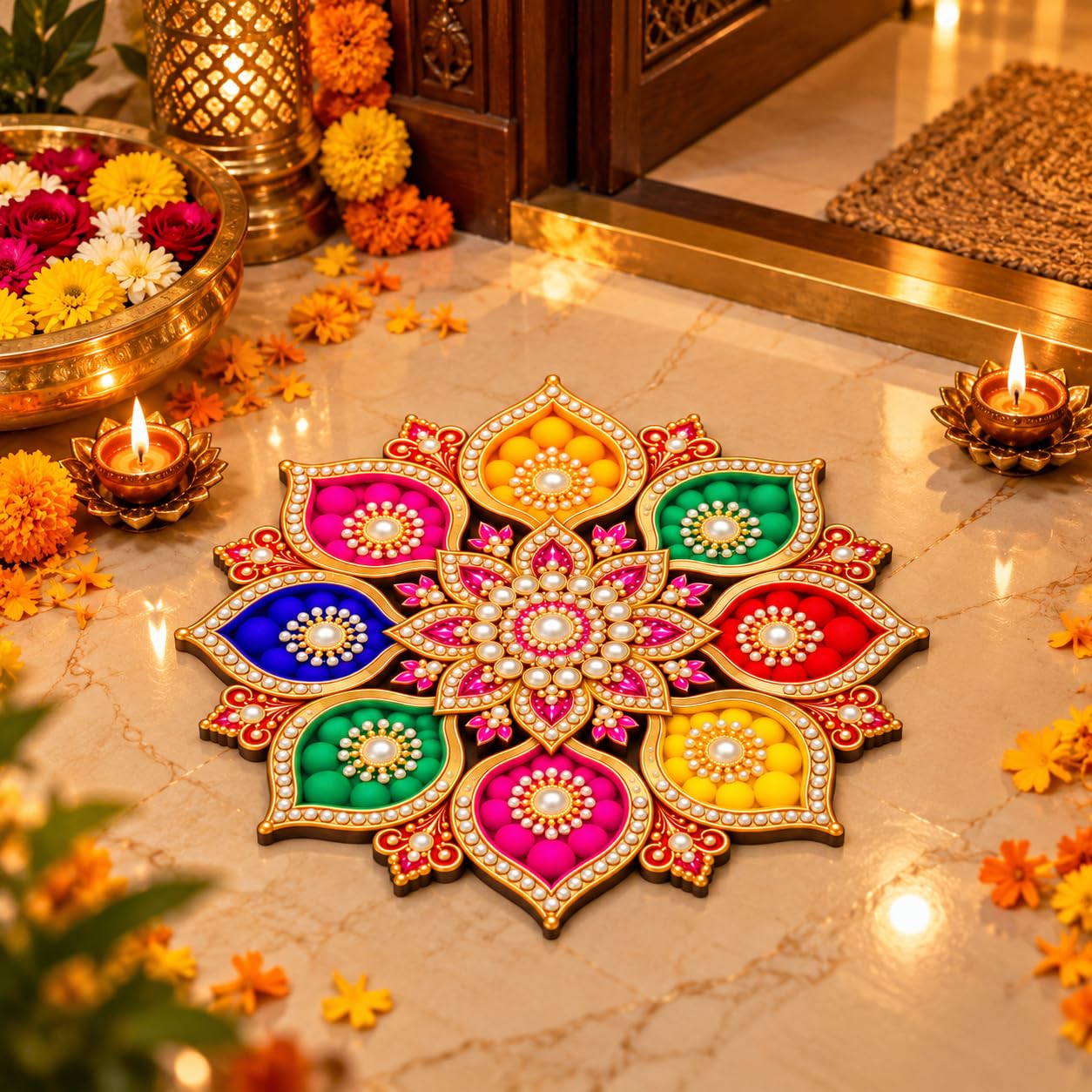Indian festive floor decoration for Diwali