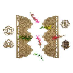Decorative metal cutting dies with floral and swirl designs on a white background