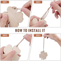 Step-by-step guide on how to install a four-leaf clover-shaped ornament.