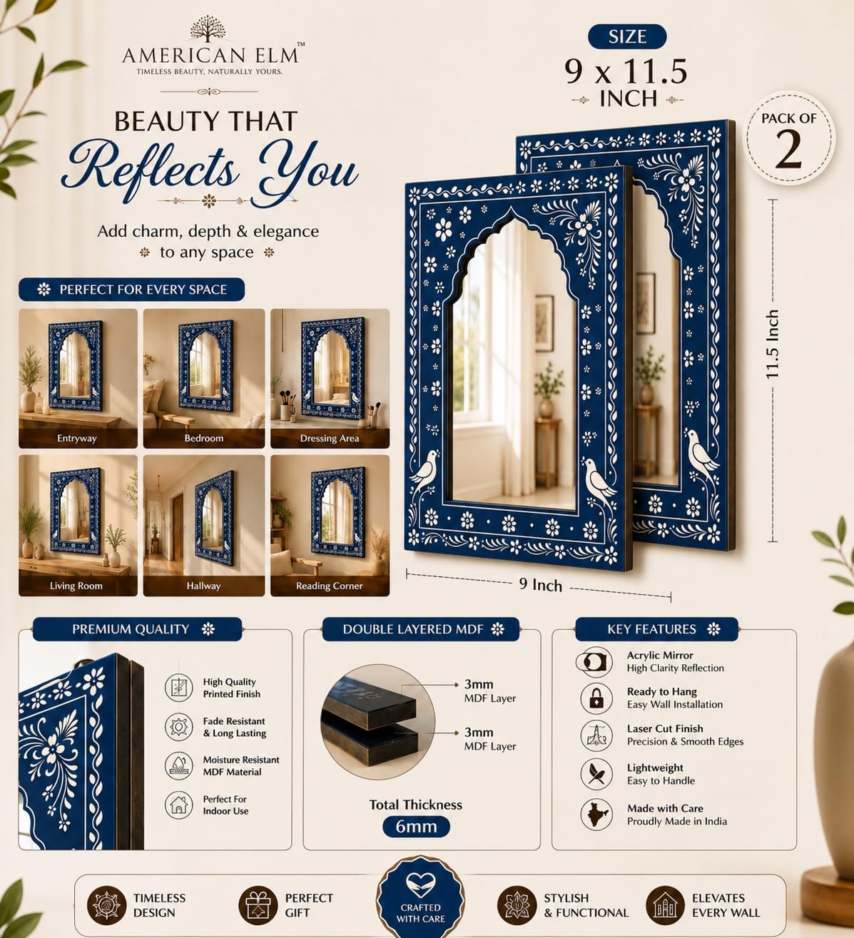 decorative jharokha mirror panel set