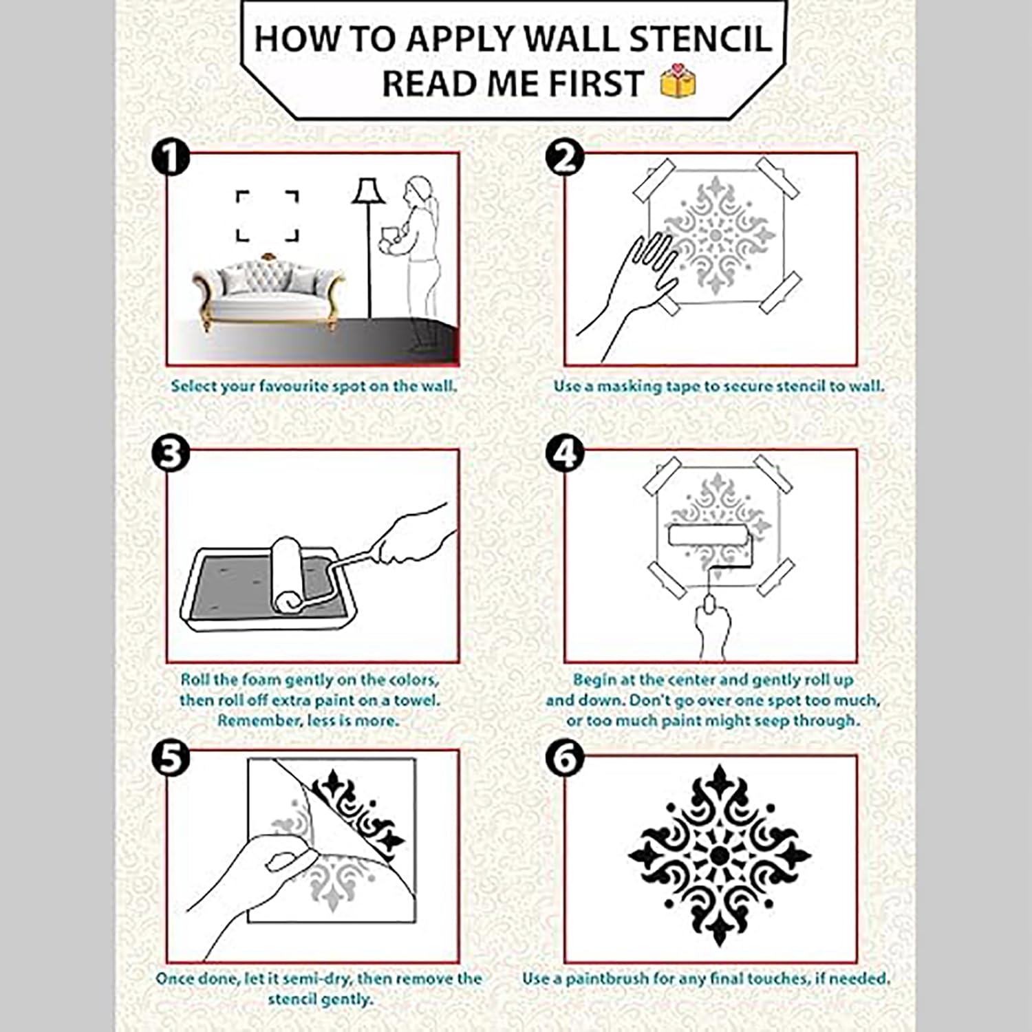 This  reusable wall stencil works on wood, fabric,