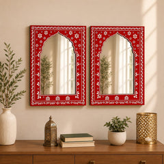 red jharokha acrylic mirror wall hanging