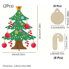 Christmas tree decoration set with measurements on a white background