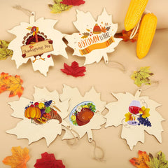 American Elm 10 Pcs WoodenThanksgiving Ornaments to Paint, DIY Blank Unfinished Maple Leaf Wood Ornament for Crafts