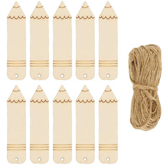 Set of wooden pencil-shaped items with string on a white background