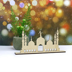 Cliths Eid Mubarak Wooden Table Sign Mosque Decor Ramadan Home Decoration Prayer Shelf Display Islamic Gift
