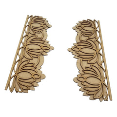 Pair of wooden leaf-shaped earrings on a white background