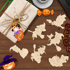 Cliths 12pcs Wooden Witch Ornaments for DIY Crafts Halloween Wood Slices