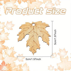 Wooden leaf-shaped product with measurements on a leaf patterned background
