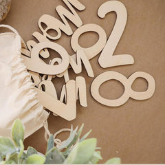 Wooden numbers on a brown background with decorative elements