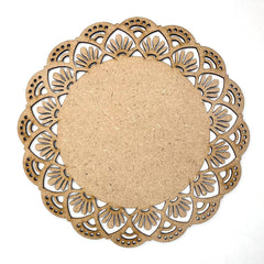 American Elm 2 Pcs Premarked MDF Floral Cutout Design Mandala for Art and Craft 12 Inch Flower Shaped Mandala