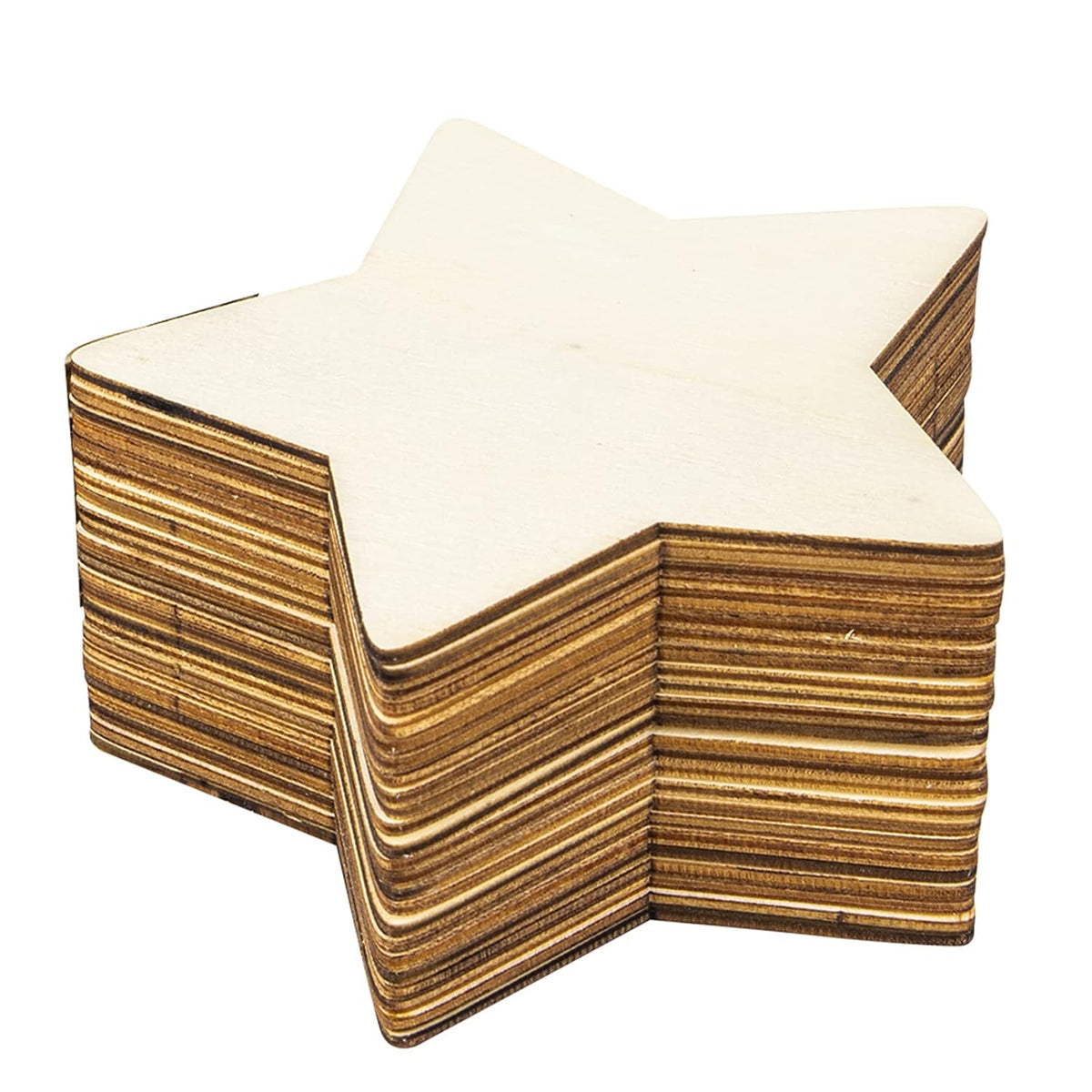 Stack of star-shaped cardboard coasters on a white background