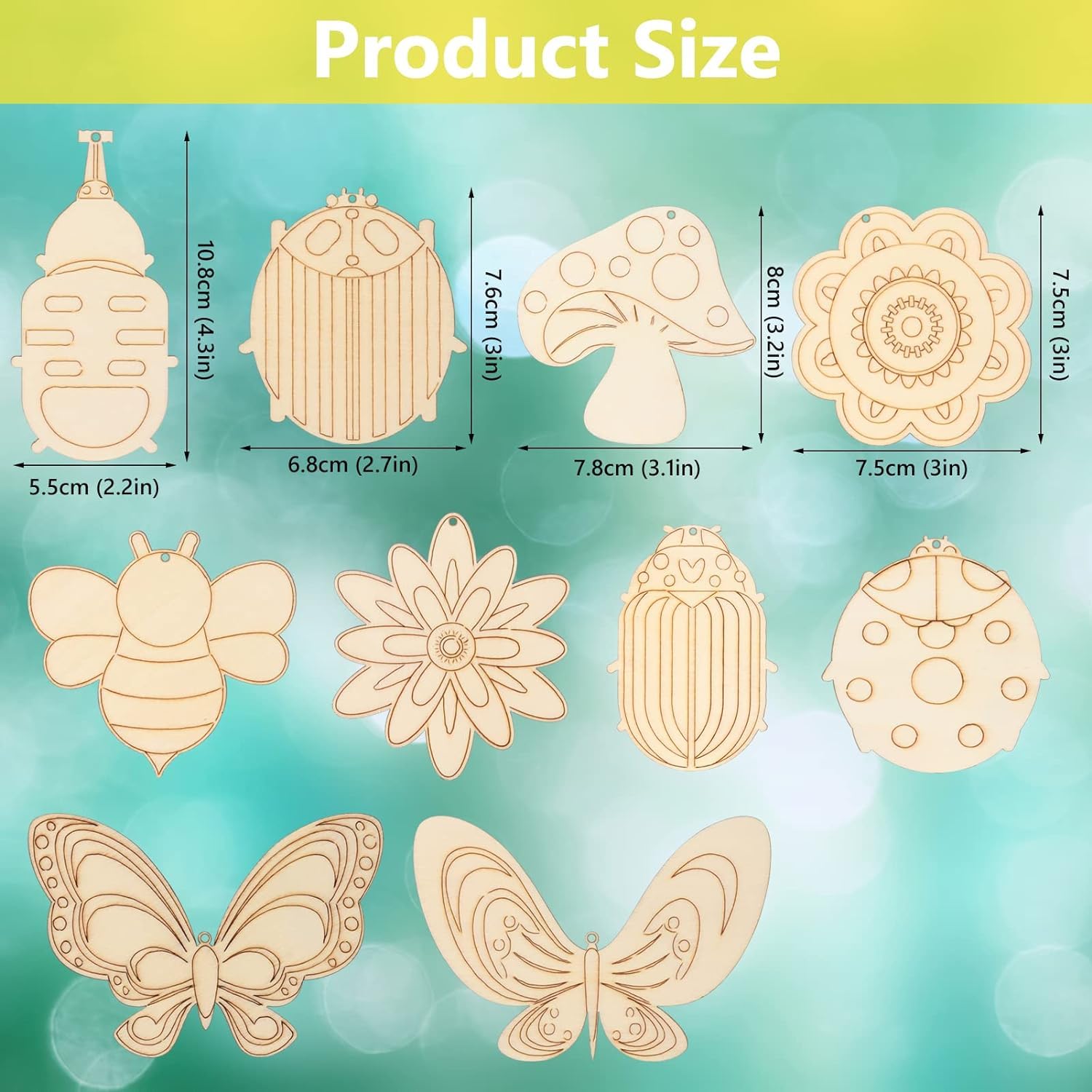 Wooden shapes with measurements on a gradient background