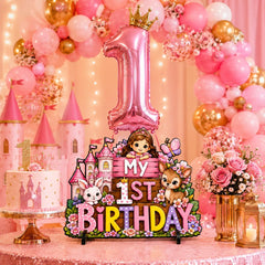 pink princess birthday table standee