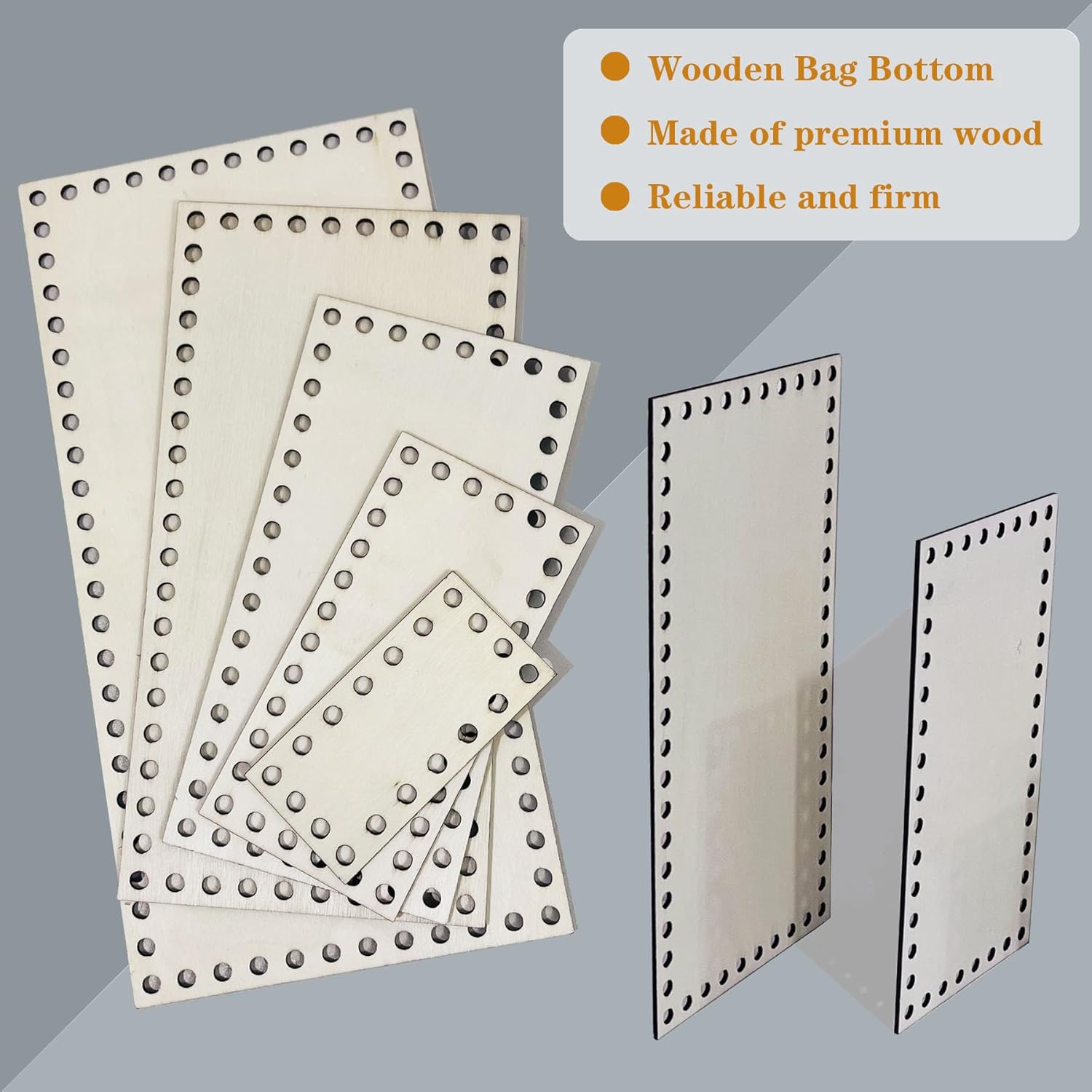 Wooden bag bottom with holes on a gray background
