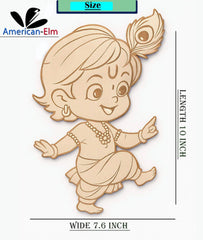 American Elm Baby Krishna MDF Cutout Pre Marked Wooden Craft for Janmashtami Decor