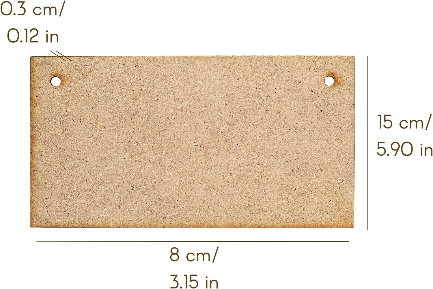 Rectangular brown paper label with dimensions indicated