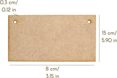 Rectangular brown paper label with dimensions indicated