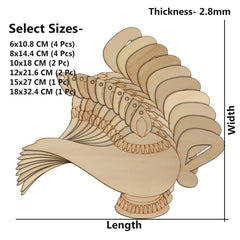Wooden dove cutout with dimensions and size options on a white background