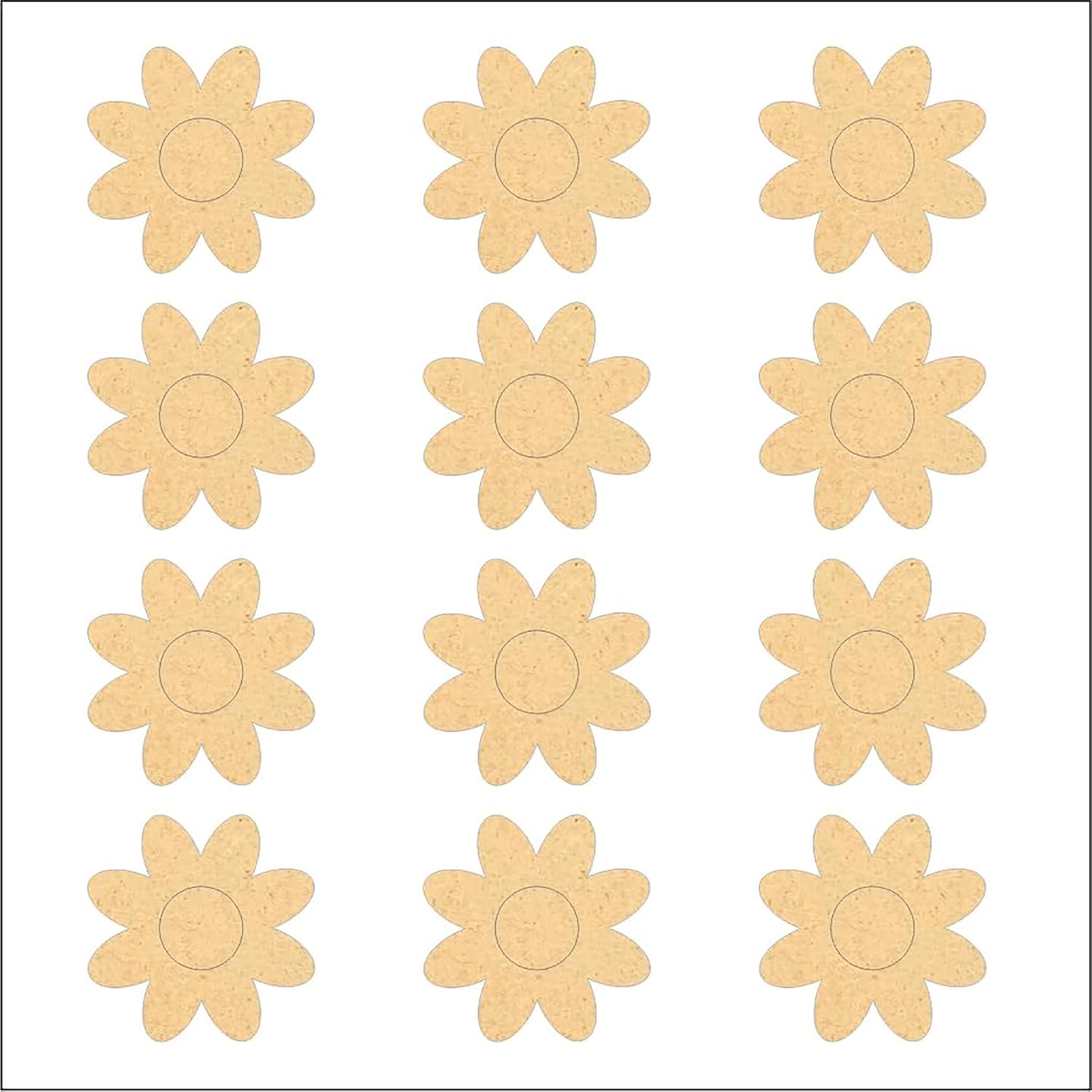Sheet of beige flower-shaped stickers on a white background
