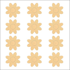 Sheet of beige flower-shaped stickers on a white background