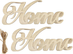 Wooden 'Home' sign with jute string on a white background