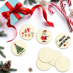 Set of Christmas-themed coasters with decorative elements on a white background