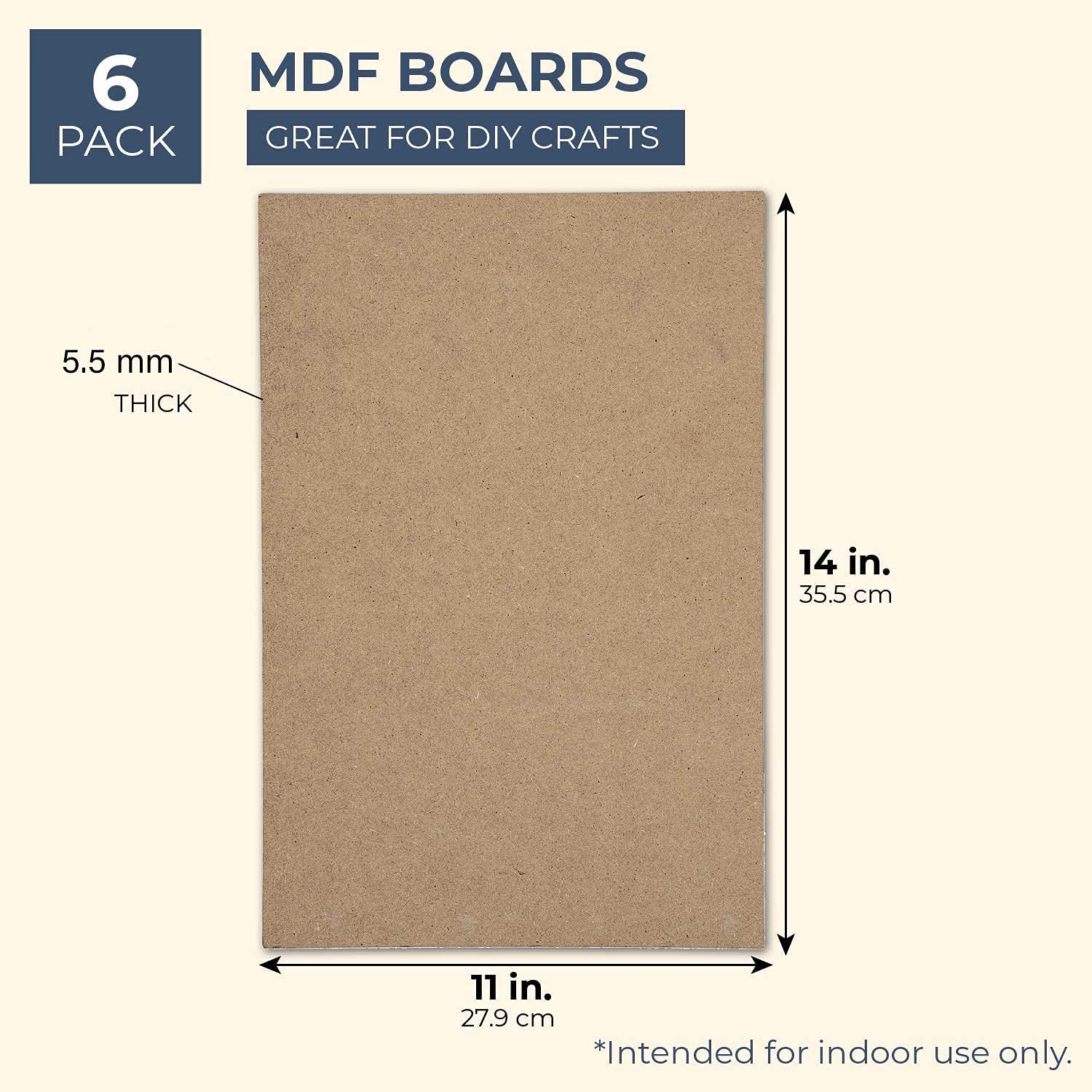 MDF board with dimensions and thickness details on a white background