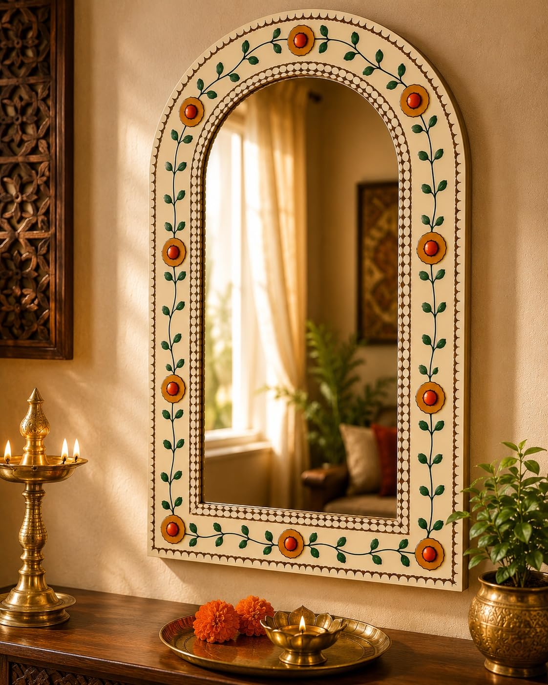 indian floral mirror wall art