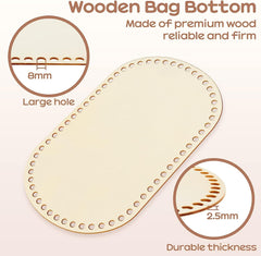 Wooden bag bottom with measurements and text on a light pink background