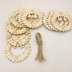 Wooden decorative elements with a string on a light background