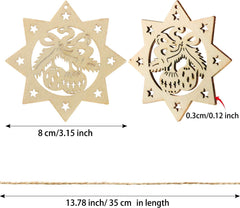 Two wooden star-shaped cutouts with dragon designs, showing measurements on a white background.