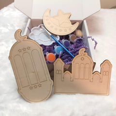 Cliths Set of 3 Wooden Ramadan DIY Paint Kit for Kids Eid Craft Set Islamic Art Project Home Decor & Gift Painting Shapes