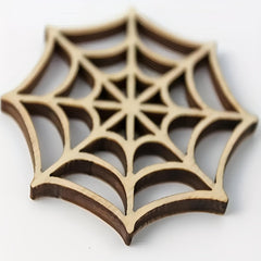 Wooden spider web cutout on a white background