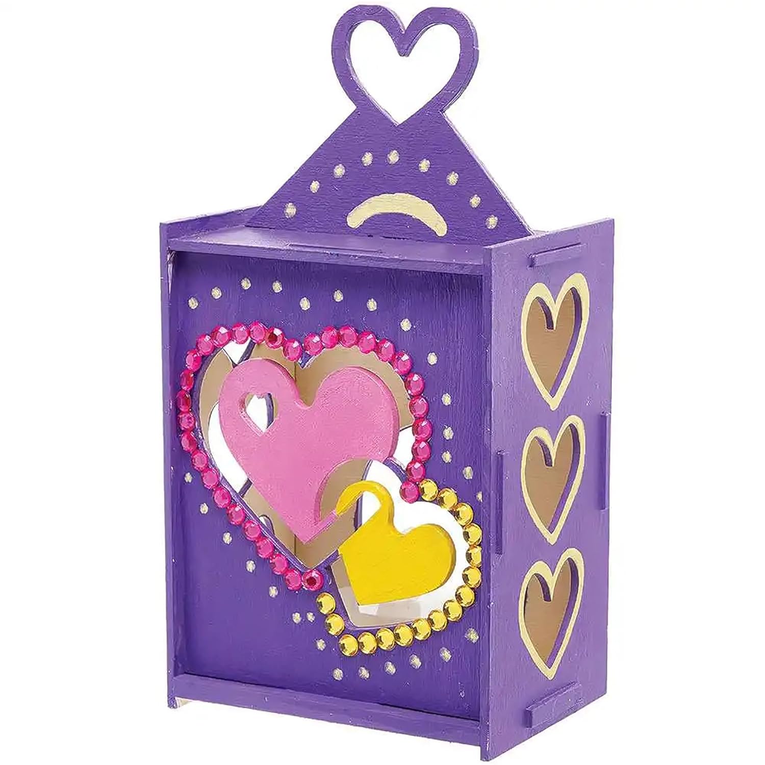 Purple decorative box with heart designs on a white background