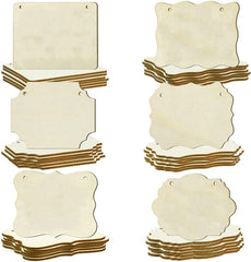 Set of wooden price tags with scalloped edges on a white background