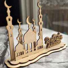 Cliths 3D Mosque Wooden Table Sign Eid Mubarak Centerpiece Islamic Ramadan Home Decor