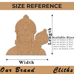 Size reference chart for a wooden sculpture of a deity with dimensions and available sizes listed.