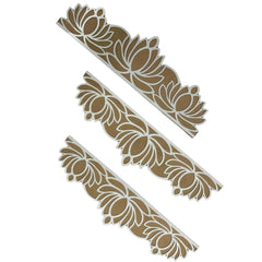 Three decorative stencils with floral patterns on a white background