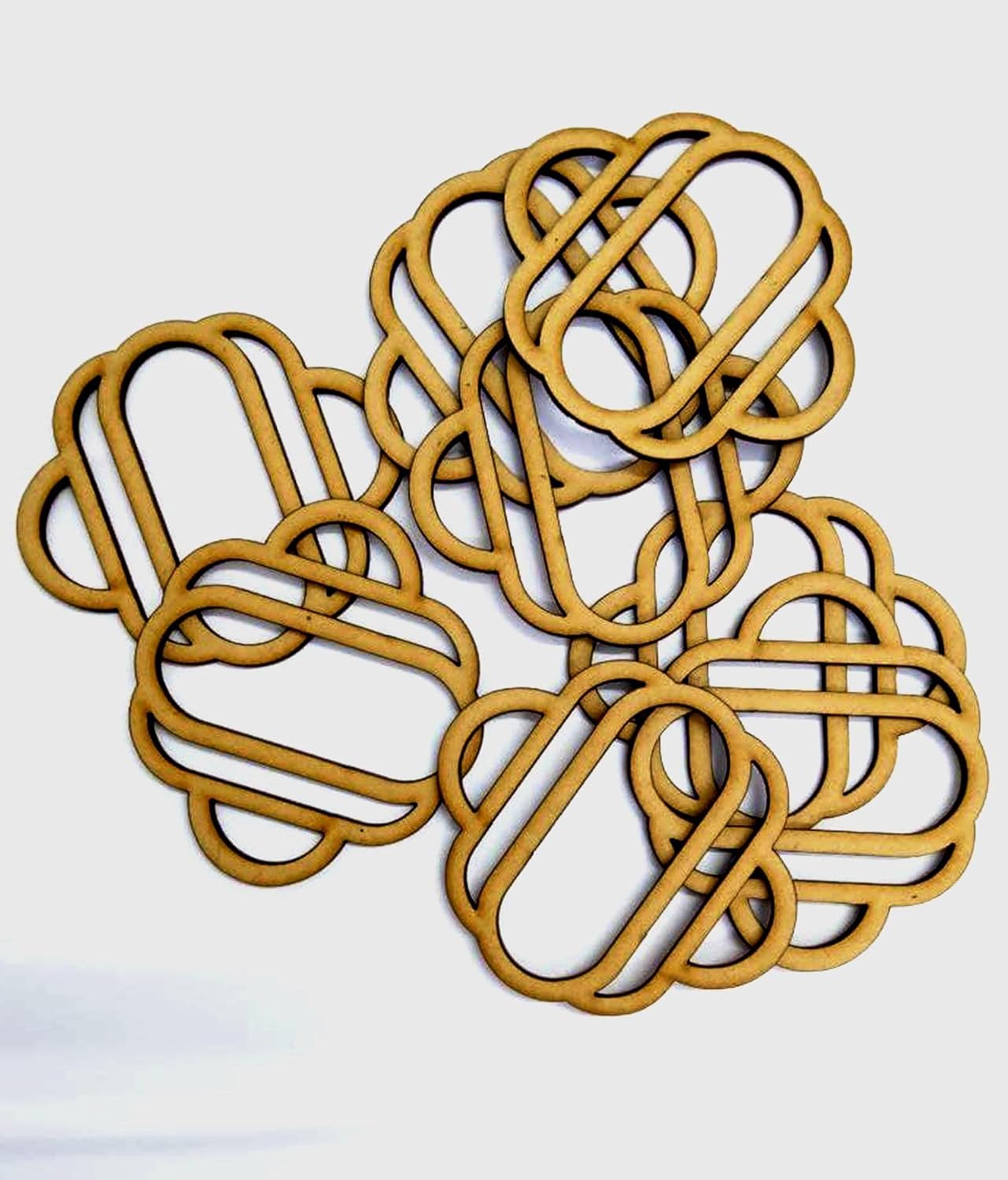 Wooden coasters with a geometric design on a white background