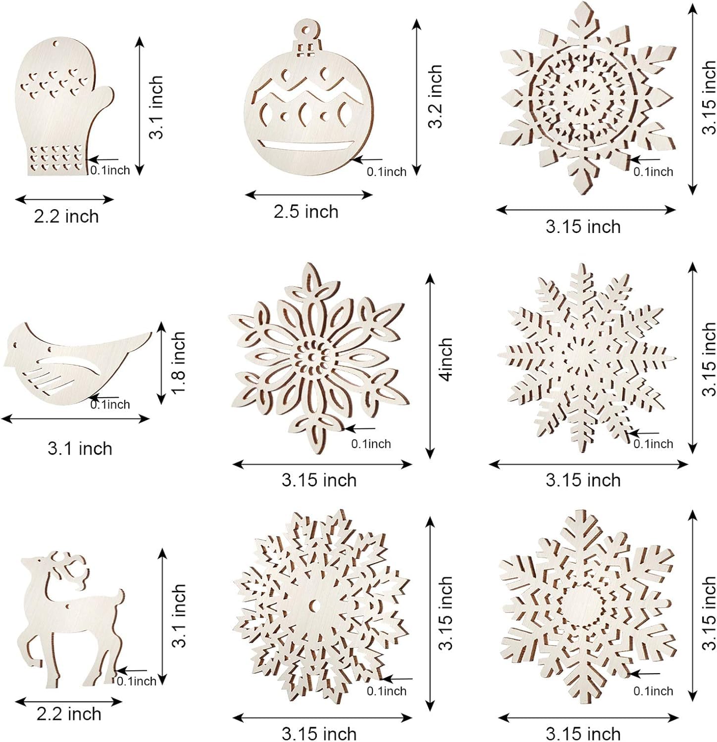 Set of wooden cutouts with measurements displayed