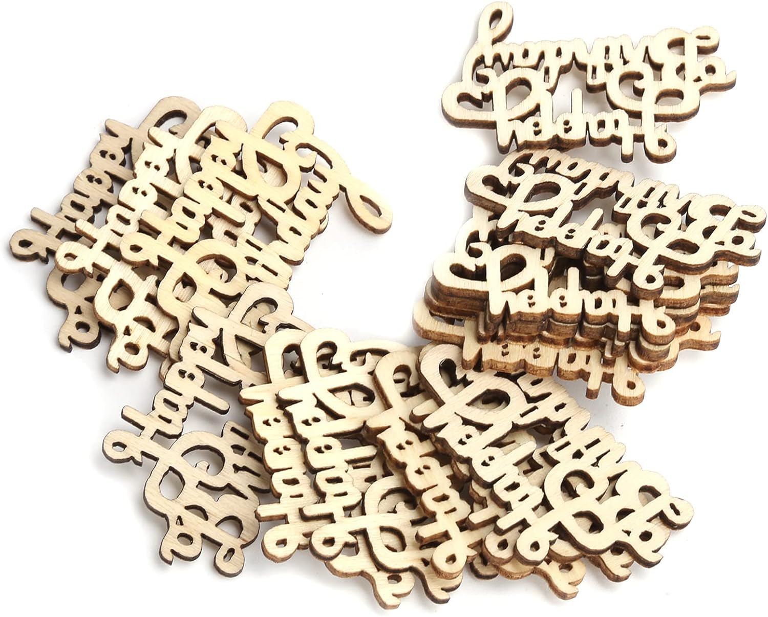 Wooden letter shapes with 'Happy Birthday' text on a white background