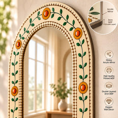 American Elm Arch Jharokha Acrylic Mirror Wall Hanging Panel for Home Decor and Vanity Indian Floral MDF Mirror Wall Decor Ready to Hang